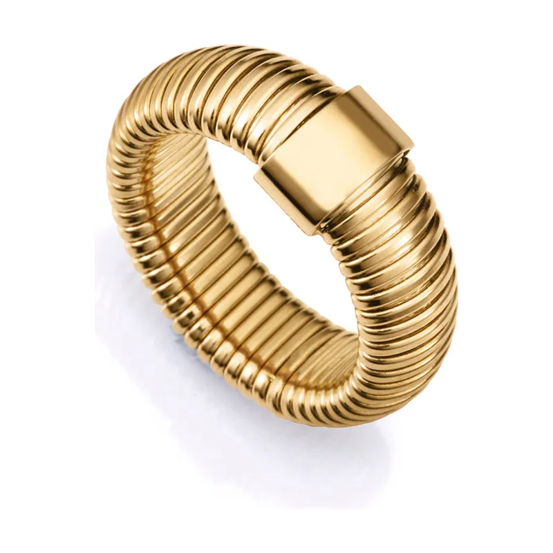 Anillo de acero Ip dorado colección Laura Escanes tubogas 75393A01612