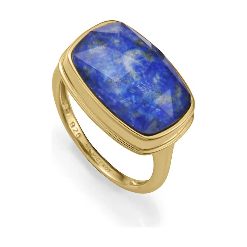 Anillo de plata de primera ley con baño de oro y piedra natural doblete lapiz lazuli y cristal 2341A012-43