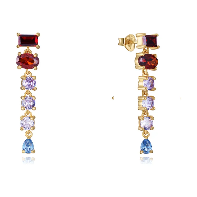 Pendientes Elegant de plata de ley con baño de oro y circonitas de colores 9100E100-39