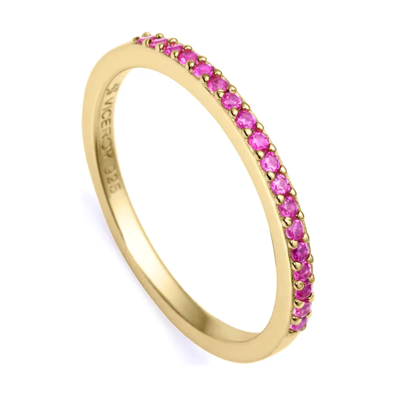 Anillo Trend de plata de ley con baño de oro y fila de circonitas en color 9118A014-37