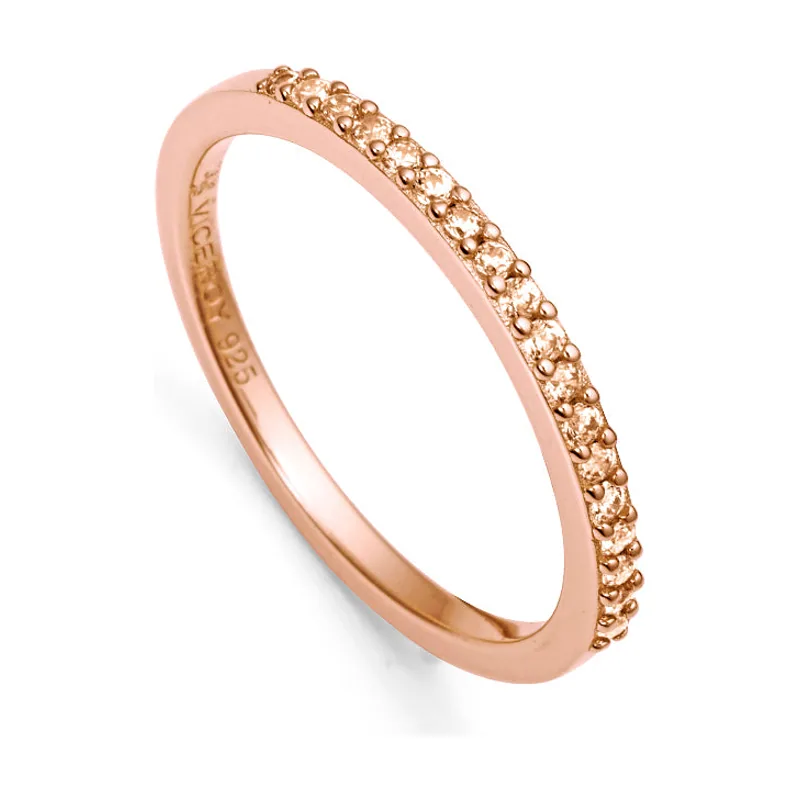 Anillo Clásica de plata de ley con baño de oro rosa y fila de circonitas en color champagne 9118A014-36