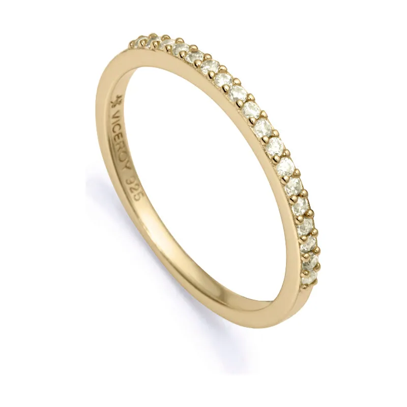 Anillo Clásica de plata de ley con baño de oro y fila de circonitas de color amarillas 9118A012-39