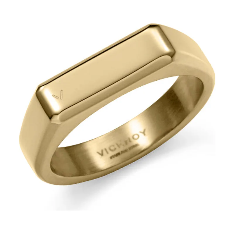 Anillo de acero tipo sello Ip dorado,colección Abraham Mateo 15213A02612