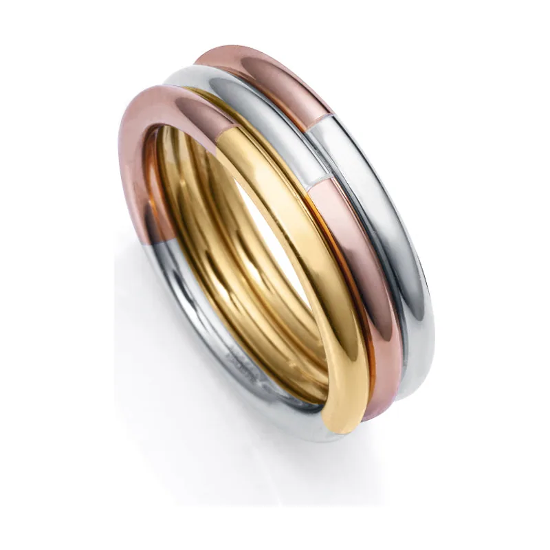 Anillo Chic de acero tricolor en Ip dorado e Ip rosado y acero 75340A01619