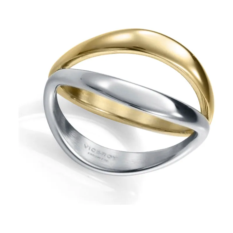 Anillo bitono en acero con acabado Ip dorado 15208A01819