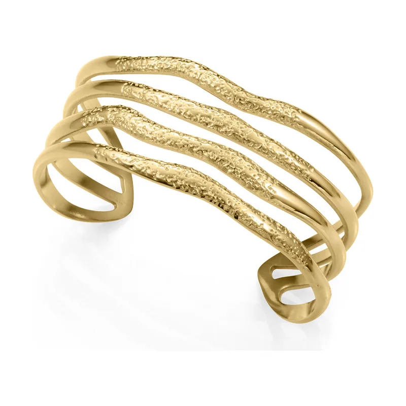 Pulsera rígida abierta en acero Ip dorado, con diseño ancho y diámetro máximo de 6 cm 75441P01012