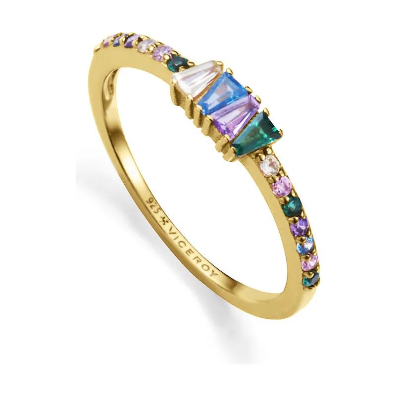 Anillo de plata de primera ley con baño de oro y circonitas de colores 15129A010-39