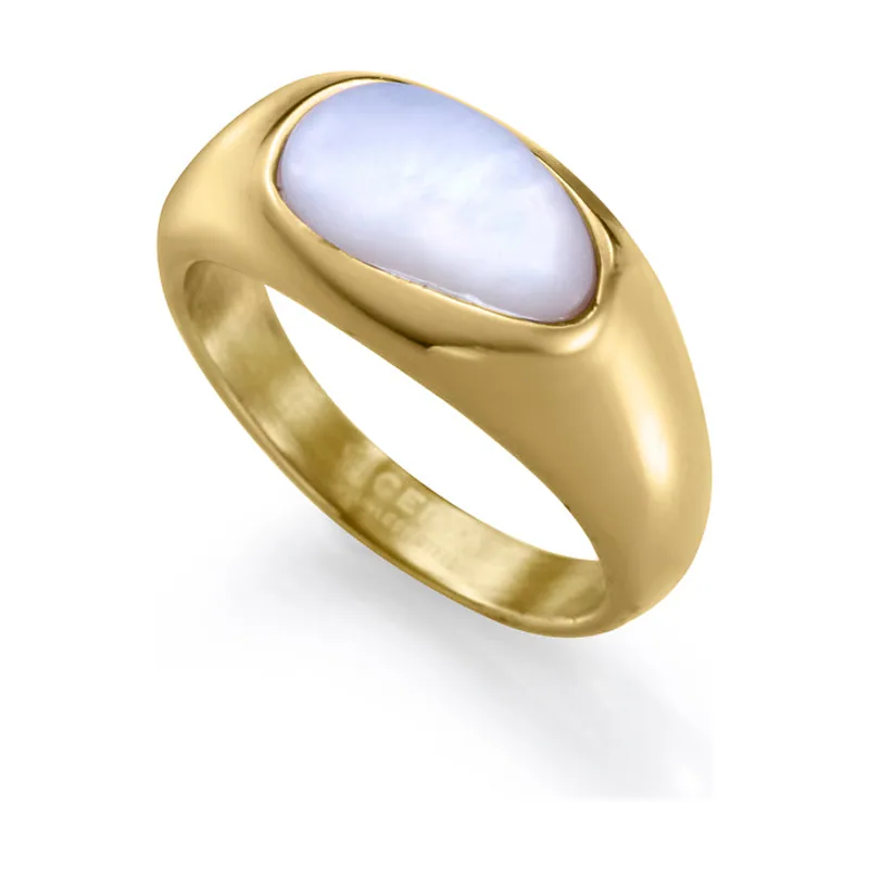 Anillo en acero IP dorado con madre 75439A01212