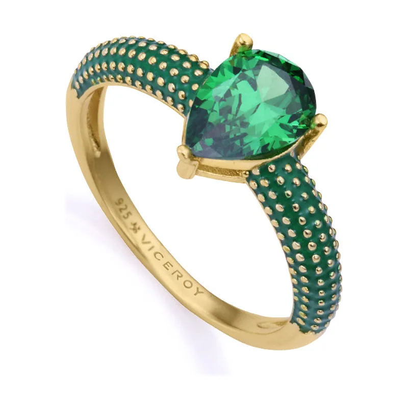Anillo de plata de primera ley con baño de oro con esmalte y circonita 15122A014-32