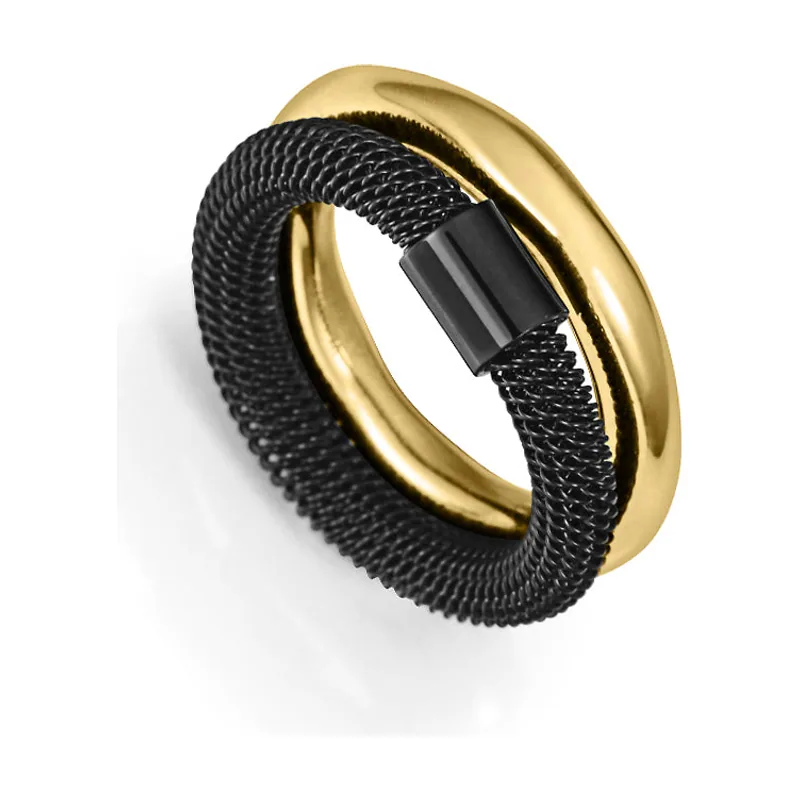 Anillo de acero doble en Ip negro e Ip dorado colección Laura Escanes 14347A01410