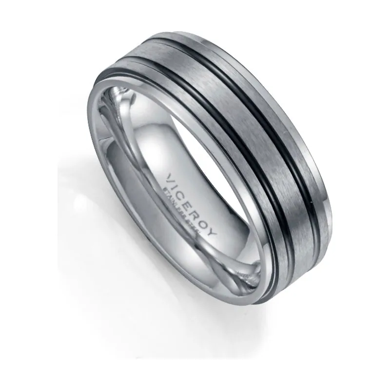 Anillo de acero combinado con dos lineas de Ip negro y gris 14328A02400