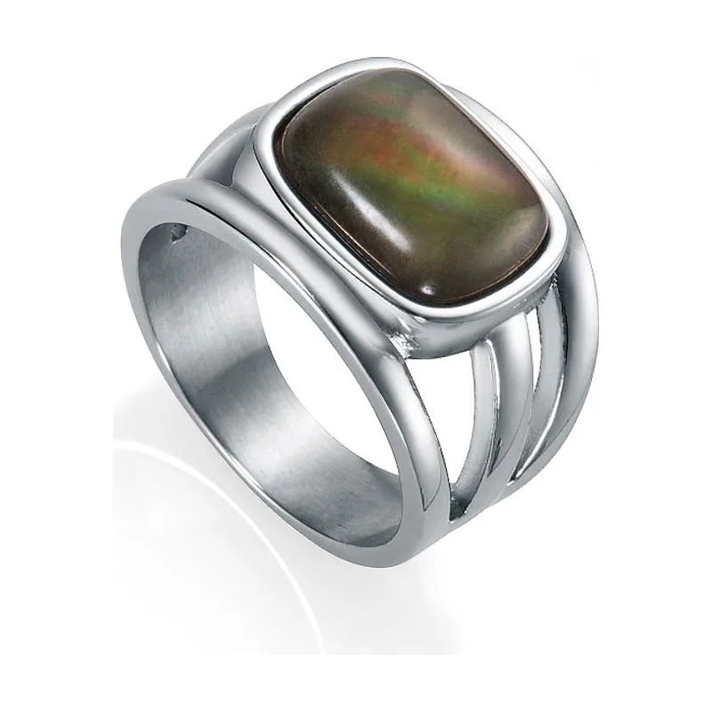 Anillo Chic de acero con piedra cuadrada verde en el centro 75145A01400