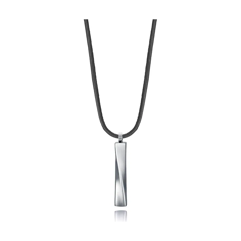 Collar de acero con piel marrón y colgante con diseño retorcido 75429C01000
