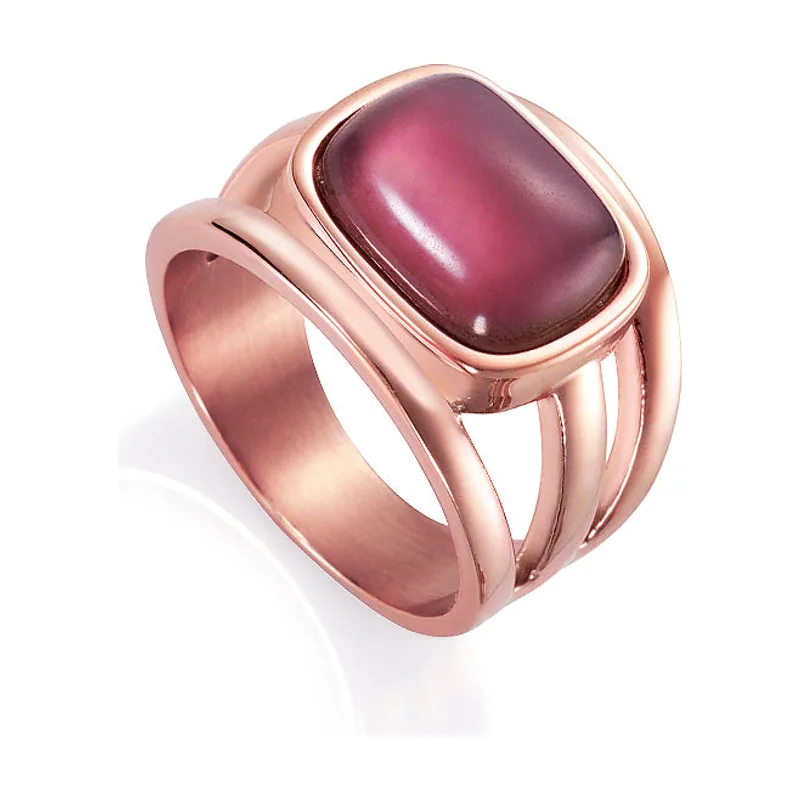 Anillo Chic de acero IP rosado con piedra cuadrada 75145A01212