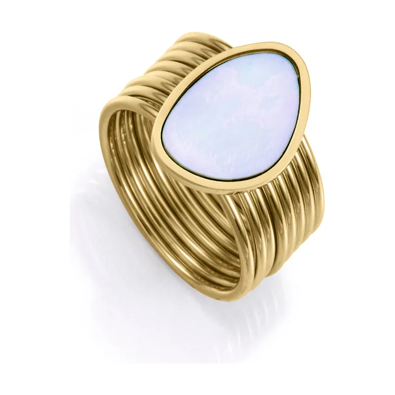 Anillo de acero Ip dorado múltiple unido con aro de madre 14321A01212