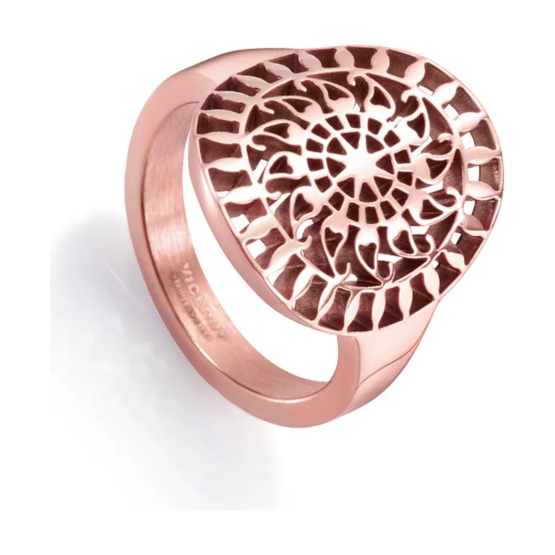 Anillo Kiss de acero IP rosado en forma de disco calado 75142A01612
