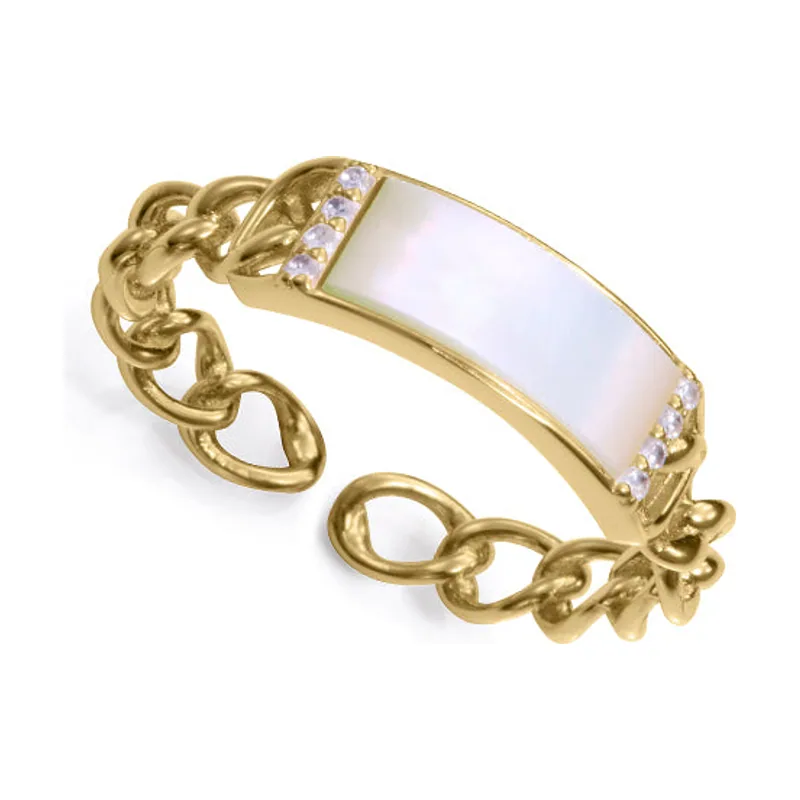Anillo de plata de primera ley con baño de oro, madreperla y circonitas blancas. Elegante y luminoso 9167A016-30