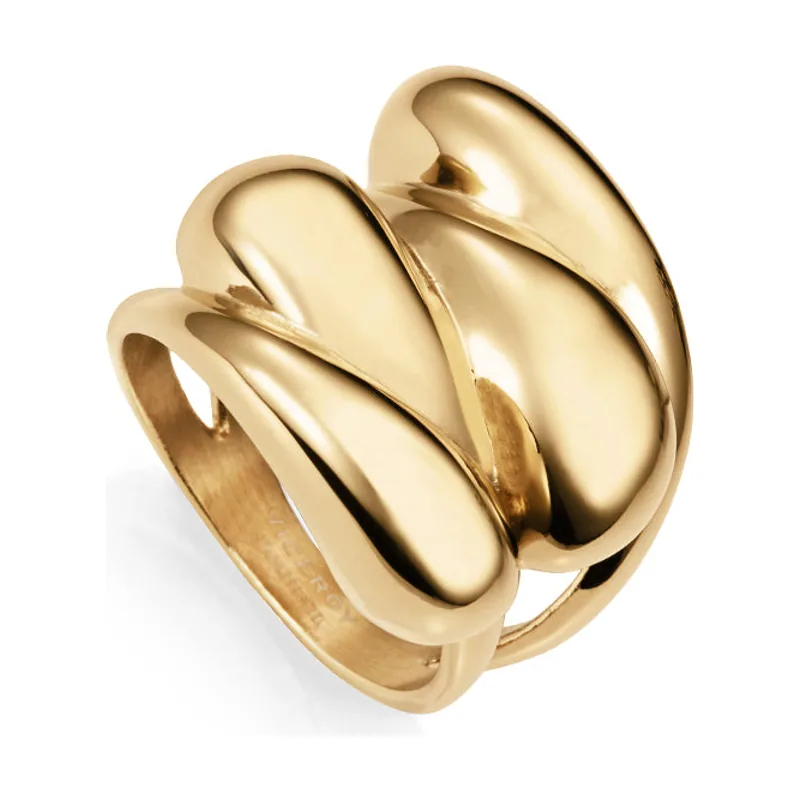 Anillo de acero Ip dorado con ondas 14207A01812