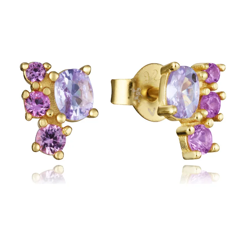 Pendientes de plata de ley con baño de oro con flor de circonitas 9129E100-37