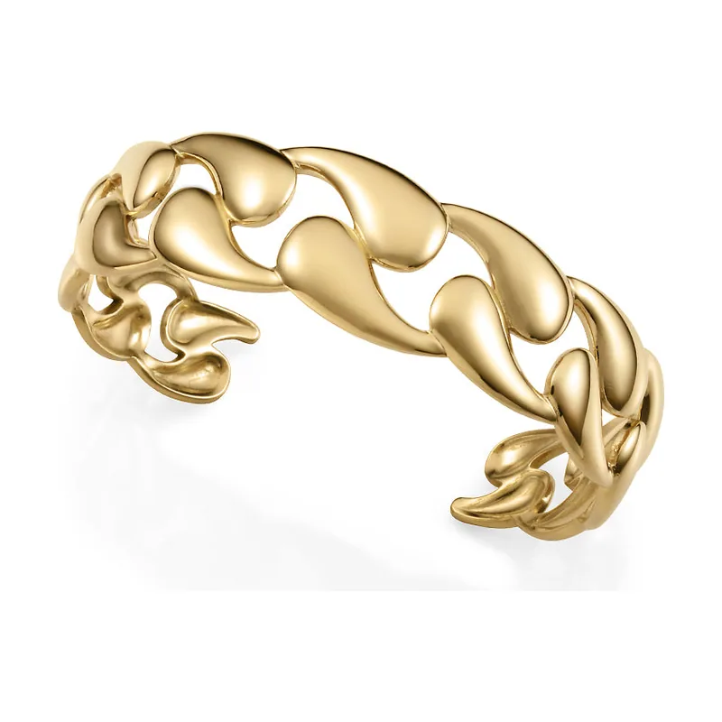 Pulsera de acero Ip dorado rígida abierta diseño de eslabones 75416P01012
