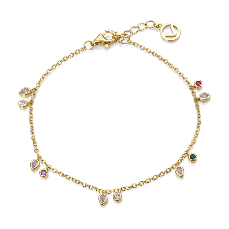 Pulsera de plata de ley con baño de oro y circonitas de colores 9122P100-39