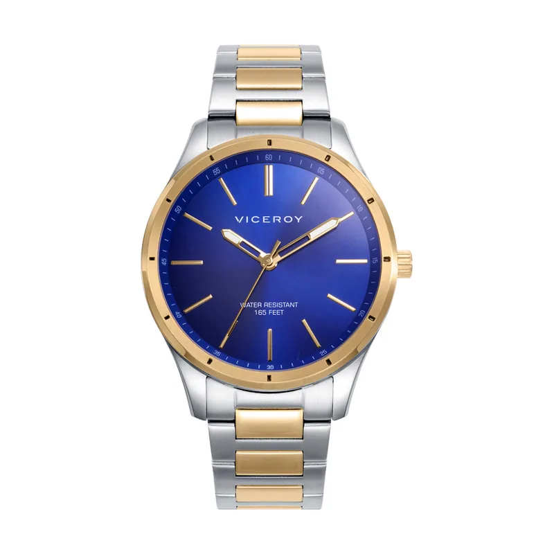 Reloj en acero dorado bicolor con esfera azul y movimiento de cuarzo 401385-37