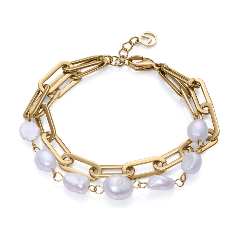Pulsera Chic de acero en Ip dorado y perla cultivada 14093P01012