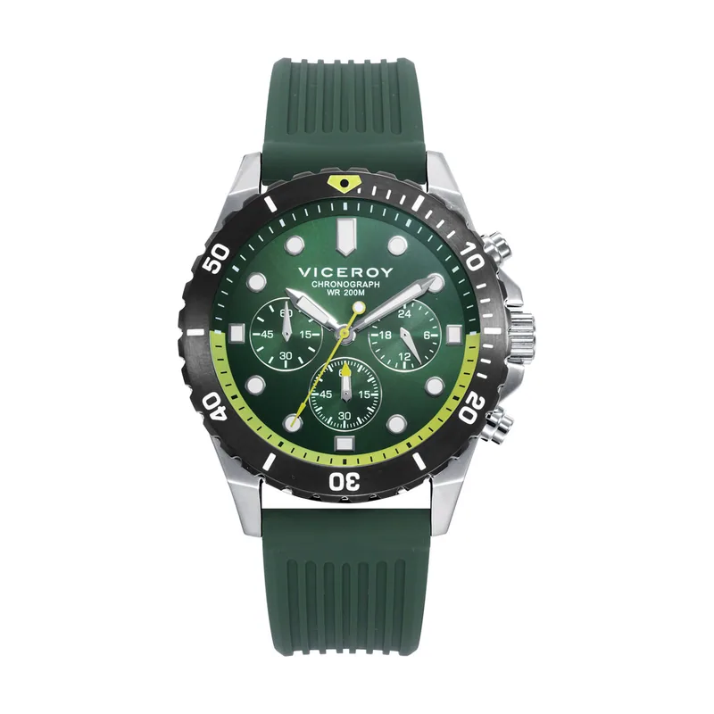 Reloj caja de acero con bisel giratorio y correa de silicona verde 401369-67