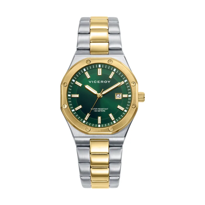Reloj caja bitono de acero IP dorado 10 ATM, brazalete bitono acero e IP dorado, movimiento cuarzo 401316-67