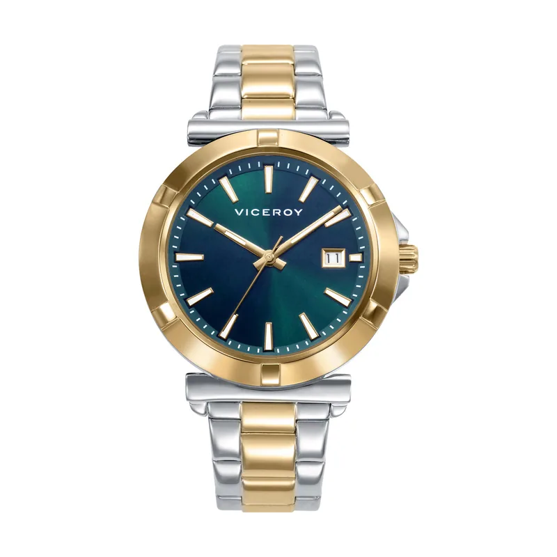 Reloj caja bitono de acero e IP dorado 5 ATM, brazalete bitono acero e IP dorado, movimiento cuarzo 401308-67