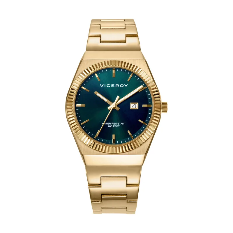 Reloj caja de acero IP dorado 5 ATM, brazalete de acero IP dorado, movimiento cuarzo 401296-67