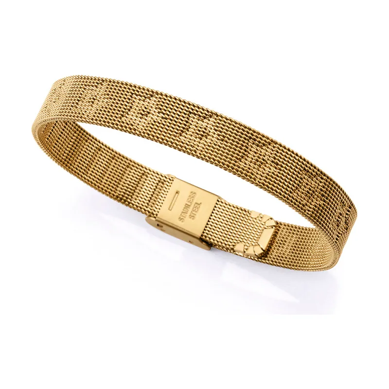 Pulsera de acero Ip dorado esterilla con estrellas 14235P01012
