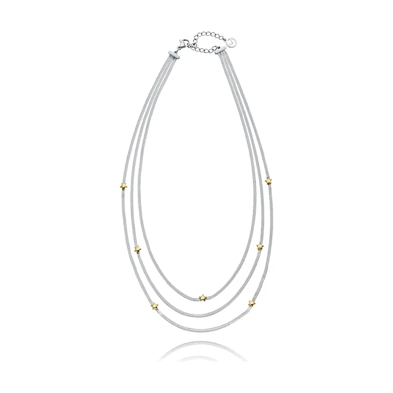 Collar de acero cadena de serpiente plana múltiple con estrellas Ip dorado 14320C01000