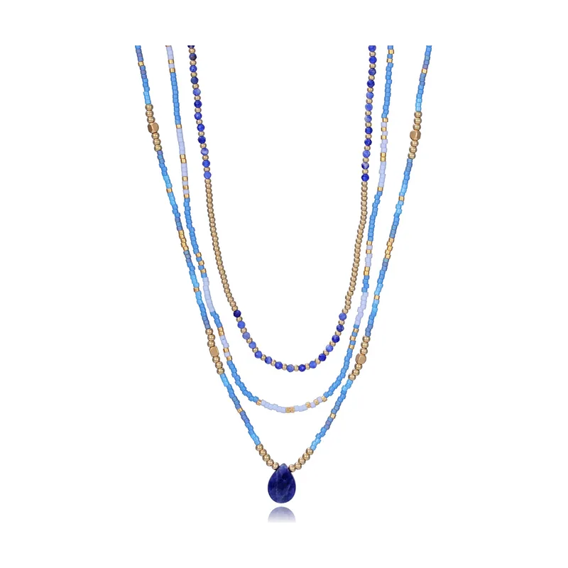 Collar de acero Ip dorado multiple con piedras naturales y cristales en tonos 14277C01013