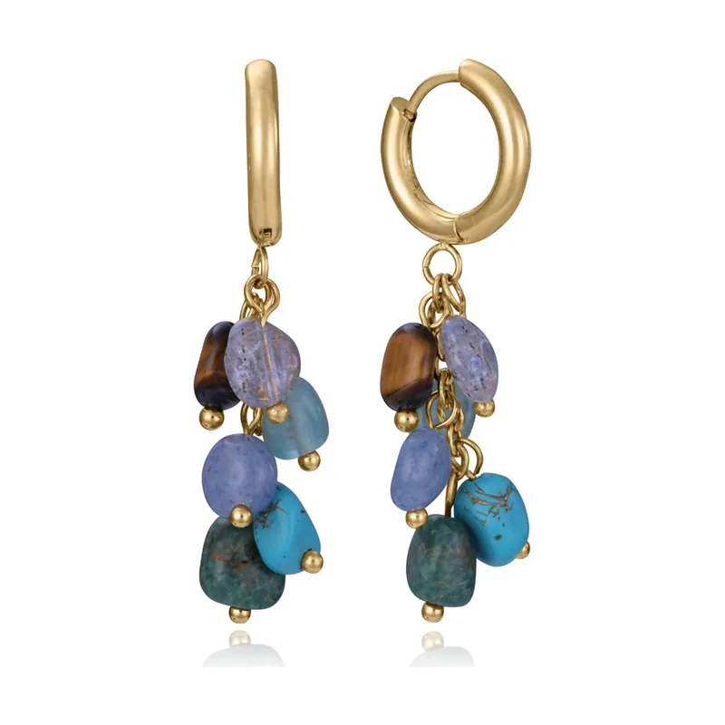 Pendientes de acero Ip dorado con cadena y piedras naturales 14276E01016