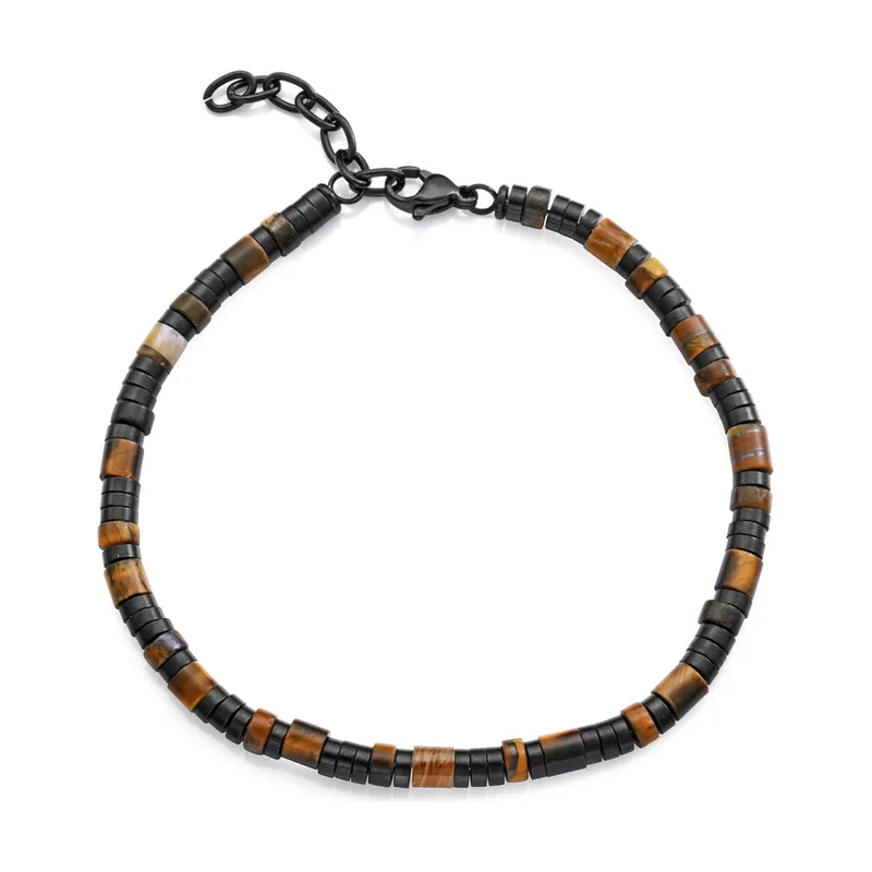 Pulsera de acero Ip negro con piedras naturales 14313P01011