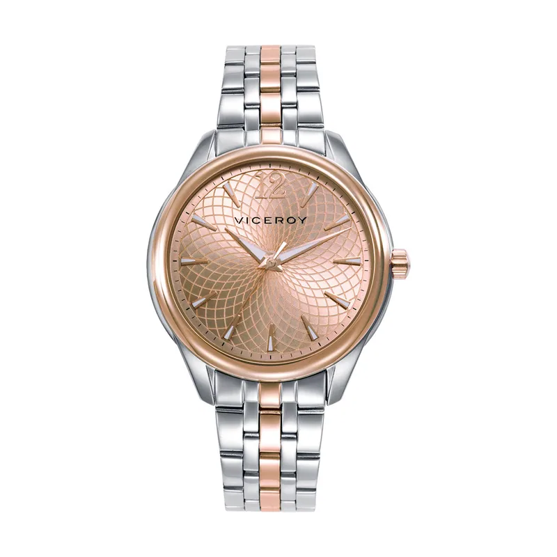 Reloj caja bicolor de acero e IP rosa 5 ATM y brazalete bicolor de acero e IP rosa con movimiento cuarzo 401234-75
