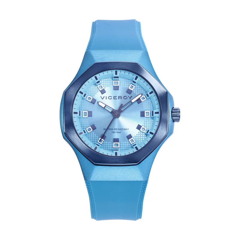 Reloj caja de aluminio azul con bisel de acero IP azul, 5 ATM, correa de silicona azul, movimiento de cuarzo 401232-37