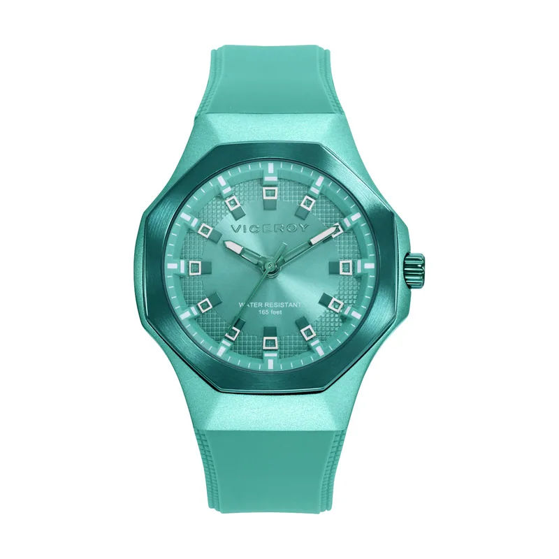 Reloj caja de aluminio verde con bisel de acero IP verde, 5 ATM, correa de silicona verde, movimiento de cuarzo 401232-67