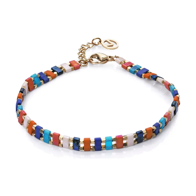 Pulsera de acero dorado con cristales de colores 14167P01019