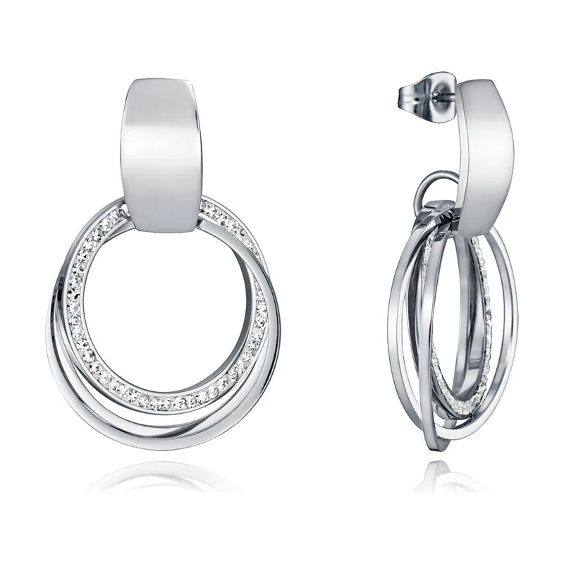 Pendientes Chic de acero con tres anillas una engastada con circonita 75279E01000