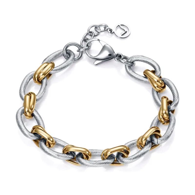 Pulsera colección de Laura Escanes, de acero bicolor con eslabones en acero e Ip dorado, largo 17,5 + 2 cm extensión 75363P01019