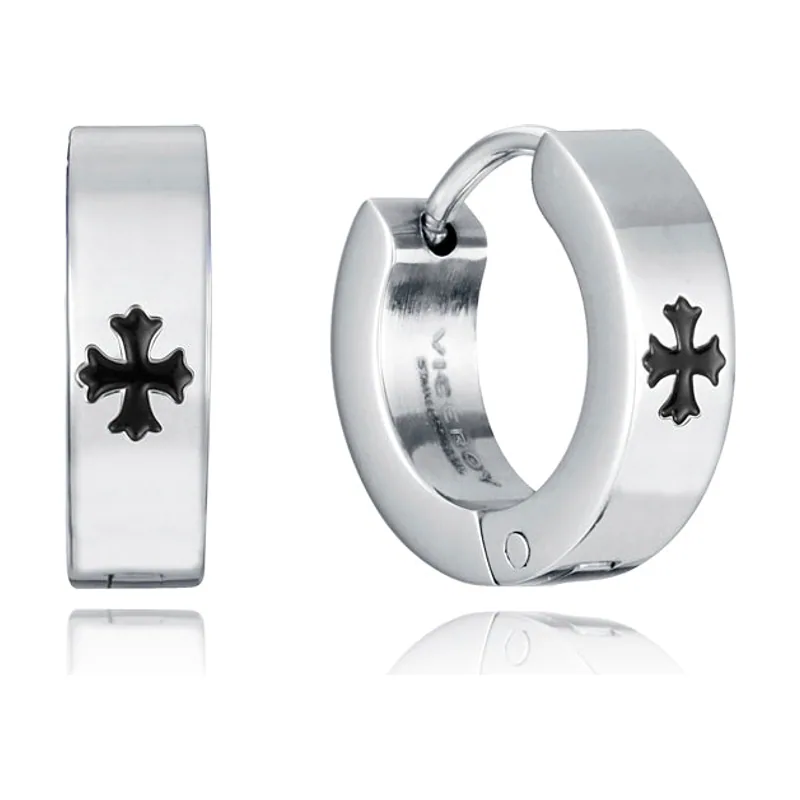Pendientes de aro en acero con diseño de cruz 14142E01000
