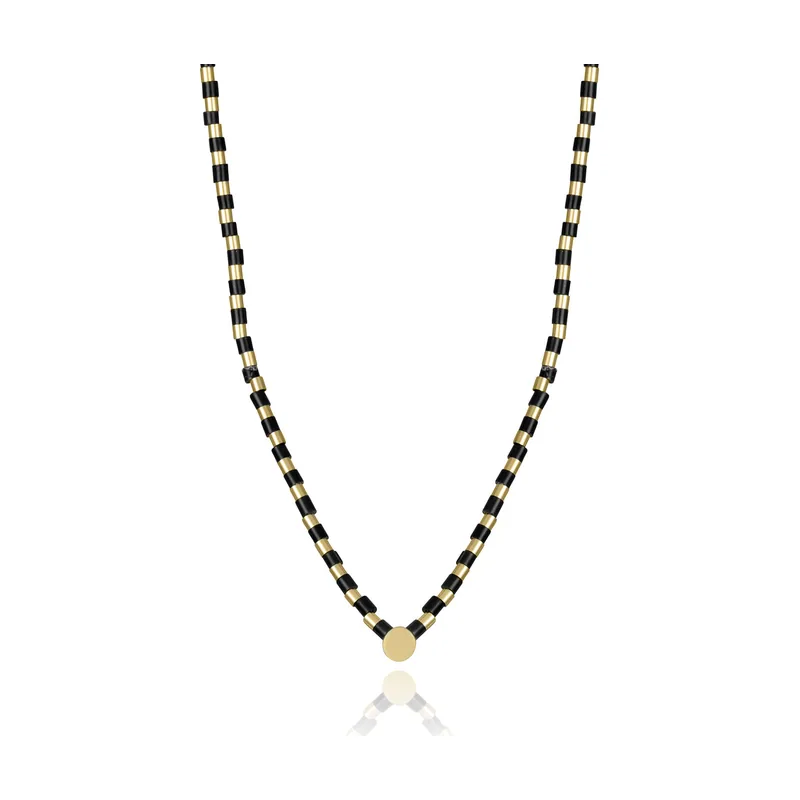 Collar de acero Ip dorado con piedras naturales 14191C01012