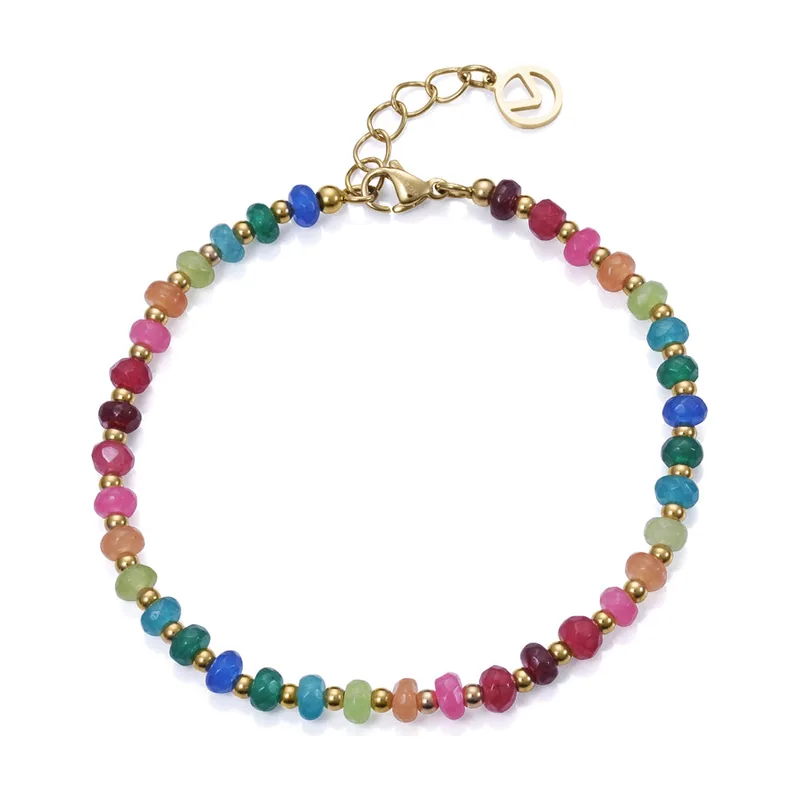 Pulsera de acero dorado con piedras de colores 14169P01019