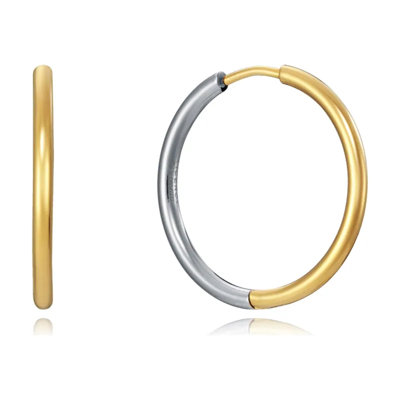 Pendientes Air de acero bicolor en color acero e IP dorado en forma de anilla 75318E01012