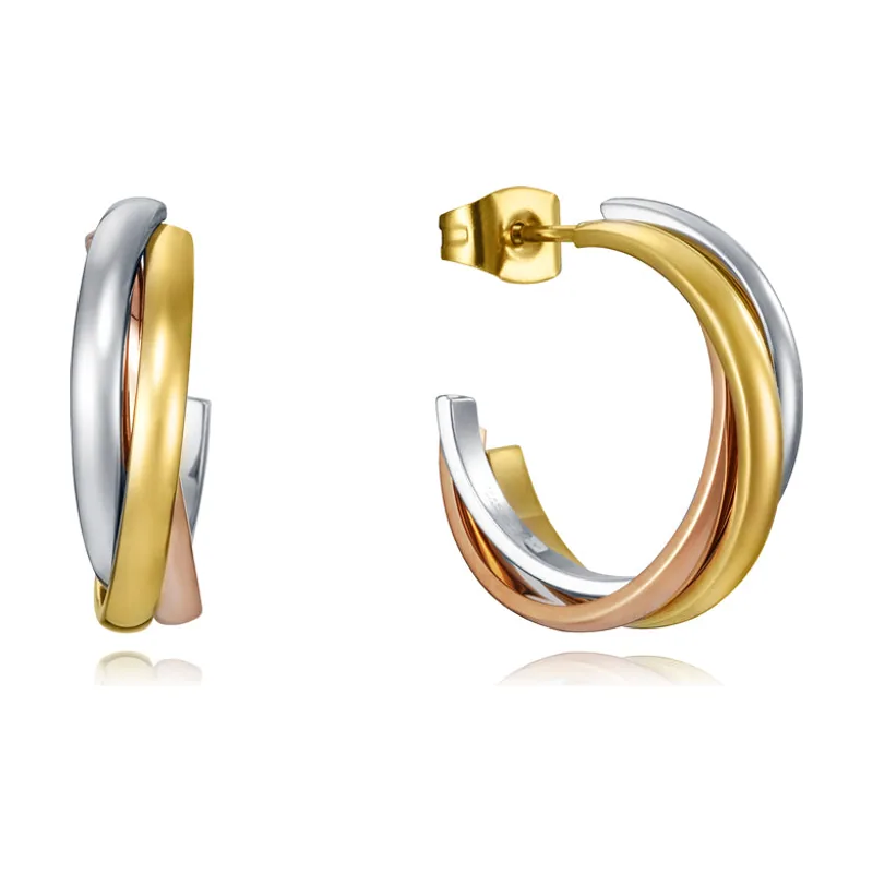 Pendientes de acero con aros entrelazados en tres tonos 75320E01019