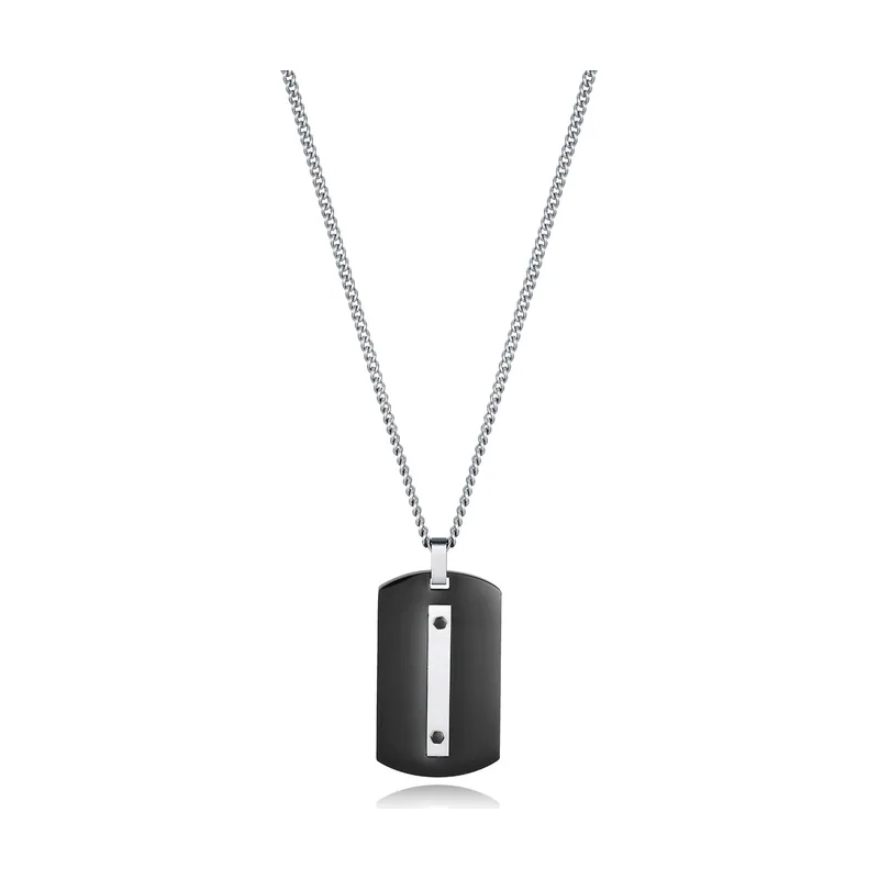 Collar de acero con placa colgante combinada en acero e Ip negro 14114C01010