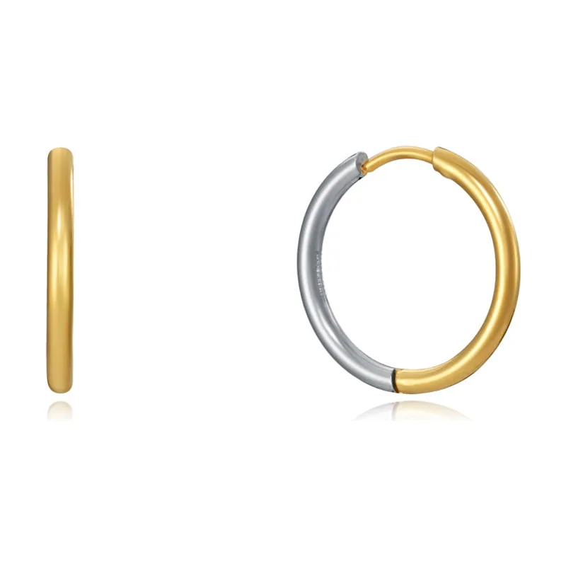 Pendientes Air de acero bicolor en color acero e IP dorado en forma de anilla 75316E01012