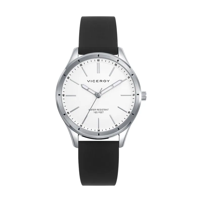Reloj caja de acero y correa de silicona negra con movimiento de cuarzo 401226-07